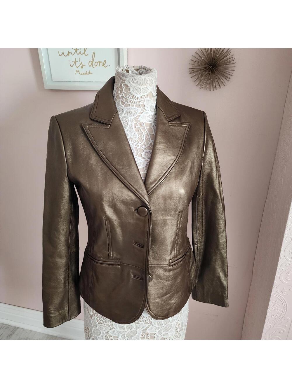 LKNW Bernardo Metallic Bronze Leather jacket blazer S